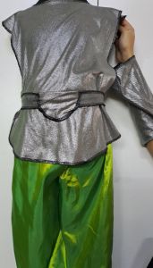 Kids Costumes to Hire - Alien - Silver bib, x2 arm pieces, belt, green pants - CHILD